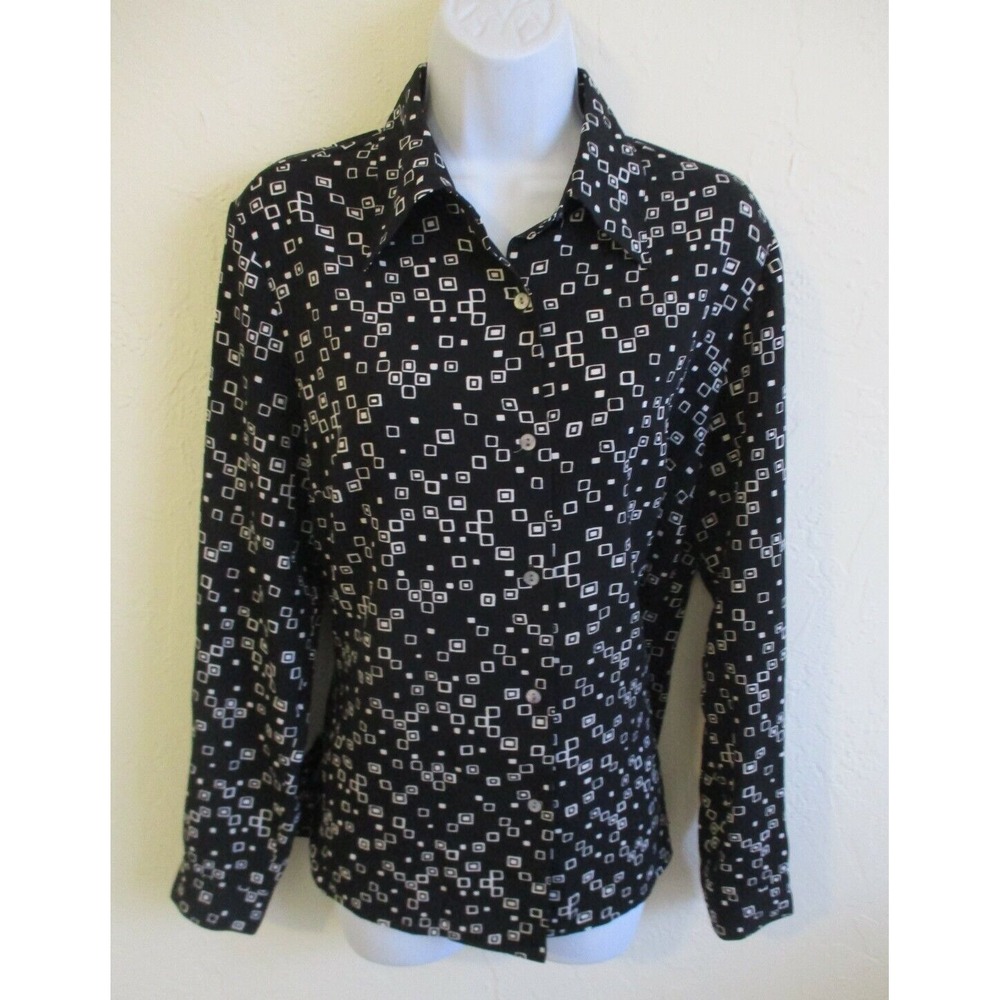 VTG Meg Allen Liz Claiborne Blouse Size Medium Geometric Print Career Top